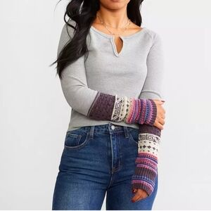 Free People We The Free Cozy Craft Cuff Thermal top In Heather Gray Combo